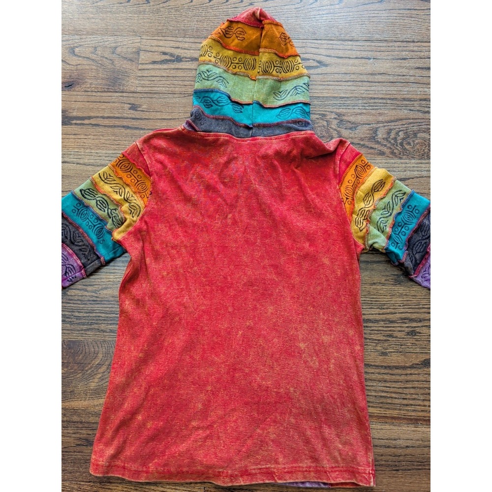 Greater Good Network Patchwork ZipUp Red Hoodie Indie Sleaze Y2K Sun Tribal L/XL - Picture 10 of 11